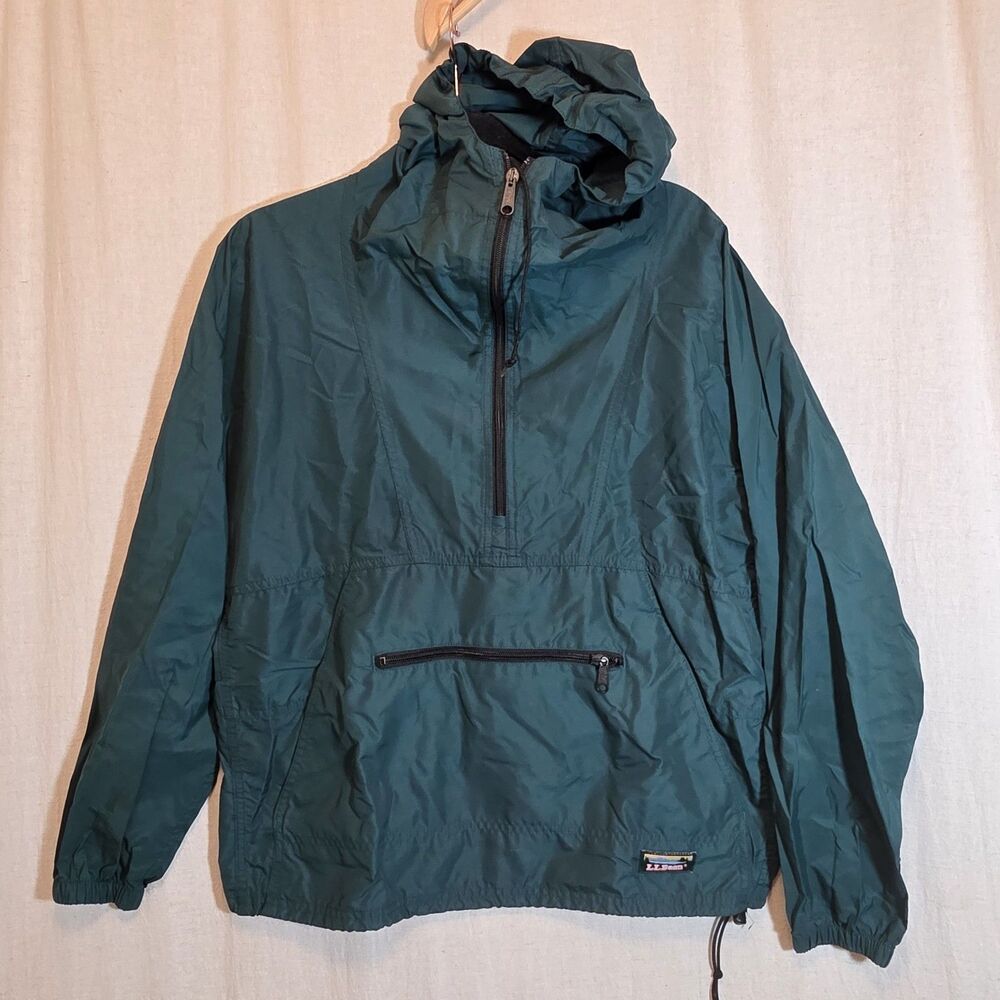 Vintage LL Bean Womens Small 1/2 Zip Packable Green USA Windbreaker Pullover